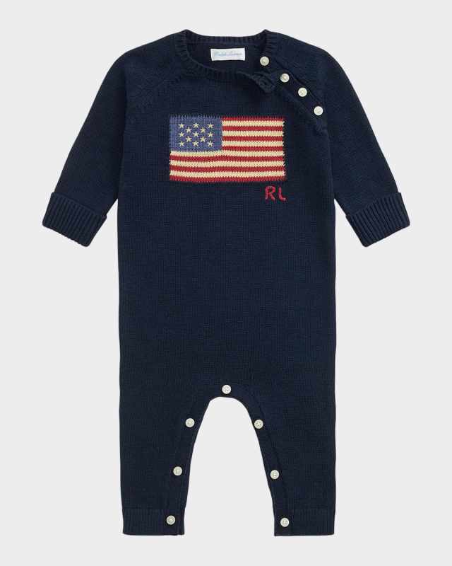 Boy's Cotton Flag One-Piece Coverall, Size Newborn-12